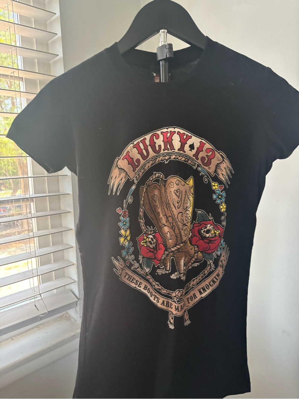 Buckle Lucky 13 Black Graphic Tee with Red and Tan Accents